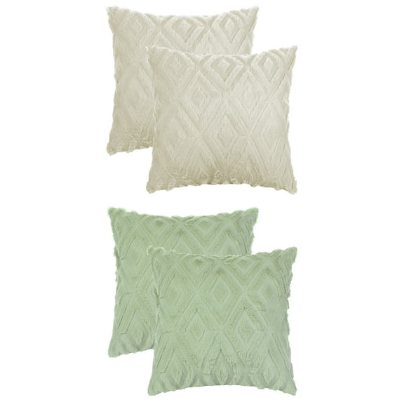 NOMADIC NOOK Set of 4 Soft Shaggy Plush Throw Pillow Covers Home Decor Pillow Covers Set Green-1/Khaki-1 16" x 16"