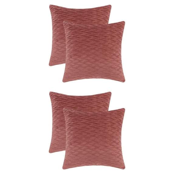NOMADIC NOOK Set of 4 Solid Striped Square Pillow Covers Luxury Textured Pillowcases Dark Pink 18" x 18"