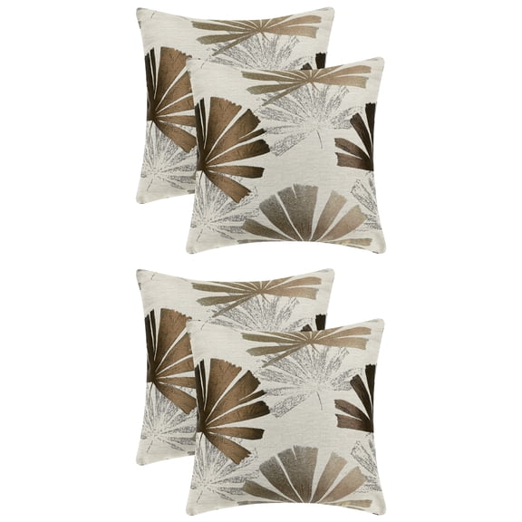 NOMADIC NOOK Set of 4 Tropic Leaf Cushion Cases Plants Pattern Stylish Throw Pillow Covers Brown 18 x 18 Inch