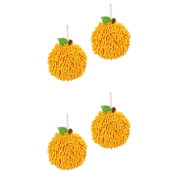 NOMADIC NOOK Soft Absorbent Fluffy Chenille Ball Hand Towels, Set of 4 Fuzzy Decorative Towel with Wall Hook for Bathroom Orange 6" x 6"