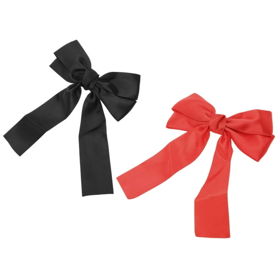 NOMADIC NOOK Solid Bow Ribbon Duckbill Hair Clips 2 Pcs Black Red