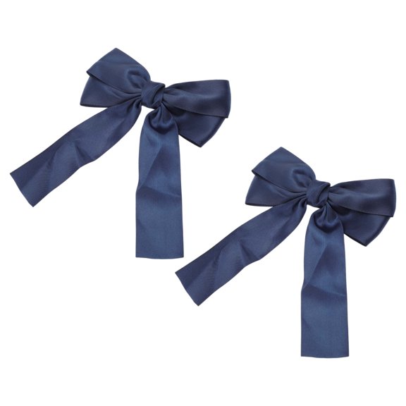 NOMADIC NOOK Solid Bow Ribbon Duckbill Hair Clips 2 Pcs Dark Blue