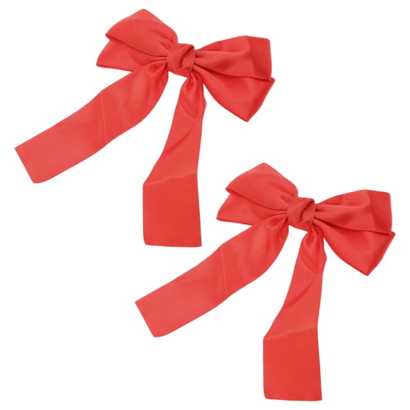 NOMADIC NOOK Solid Bow Ribbon Duckbill Hair Clips 2 Pcs Red