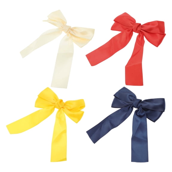 NOMADIC NOOK Solid Bow Ribbon Duckbill Hair Clips Beige Yellow Blue Red 4 Pcs