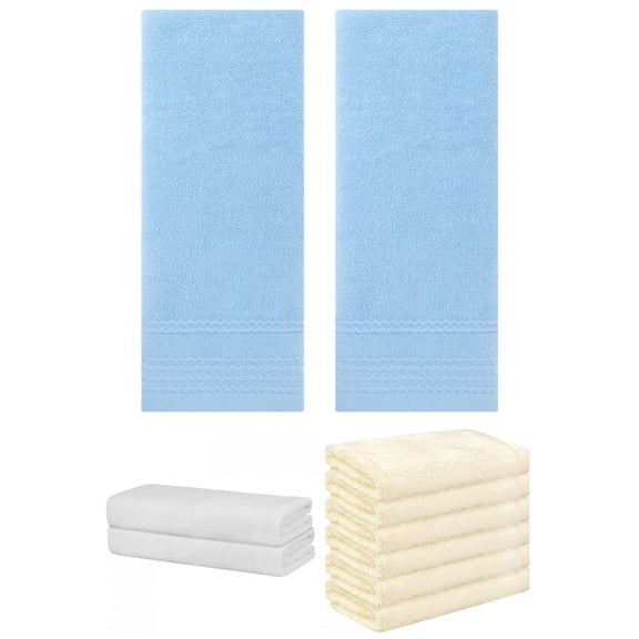 NOMADIC NOOK Solid Cotton Bath Towels Set Hand Face Absorbent Wash Clothes White/Blue/Light Yellow 28" x 56"/14" x 30"/13" x 13"