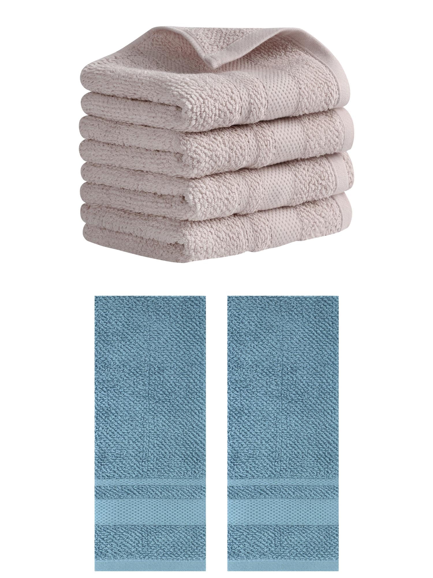 NOMADIC NOOK Solid Hand Towels, 100% Cotton for Bathroom Soft Absorbent Hand Towel 13" x 29" Blue/Brown 6 Pack