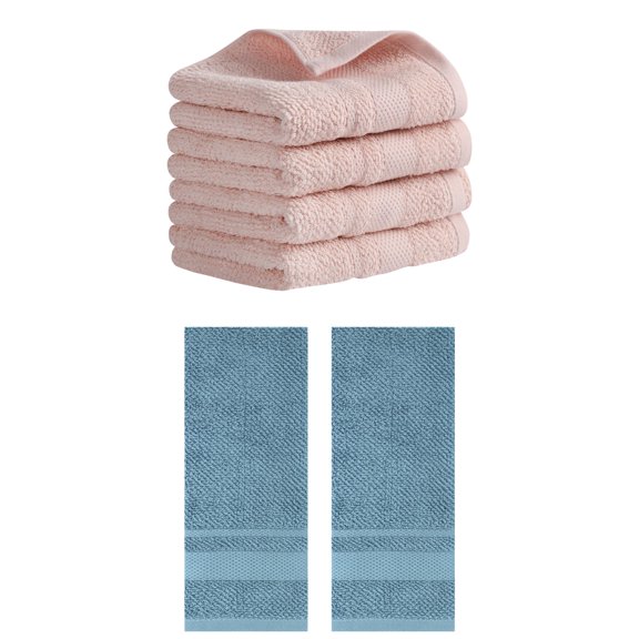 NOMADIC NOOK Solid Hand Towels, 100% Cotton for Bathroom Soft Absorbent Hand Towel 13" x 29" Pink/Blue 6 Pack