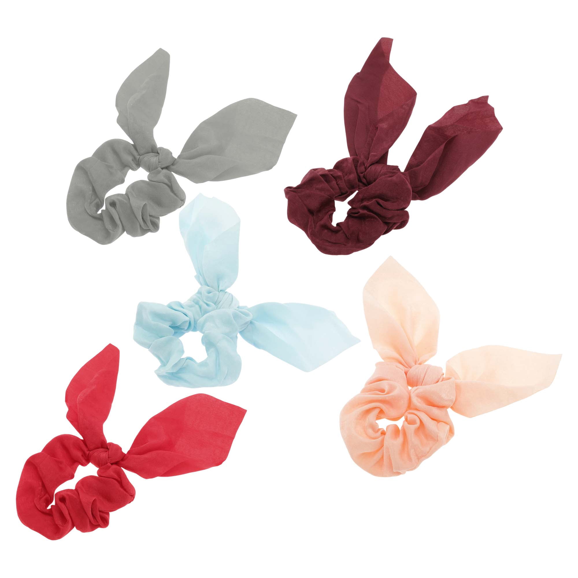 NOMADIC NOOK Solid Rabbit Ears Hair Ties 5 Pcs Blue Rose Red Grey Wine Red Apricot Pink