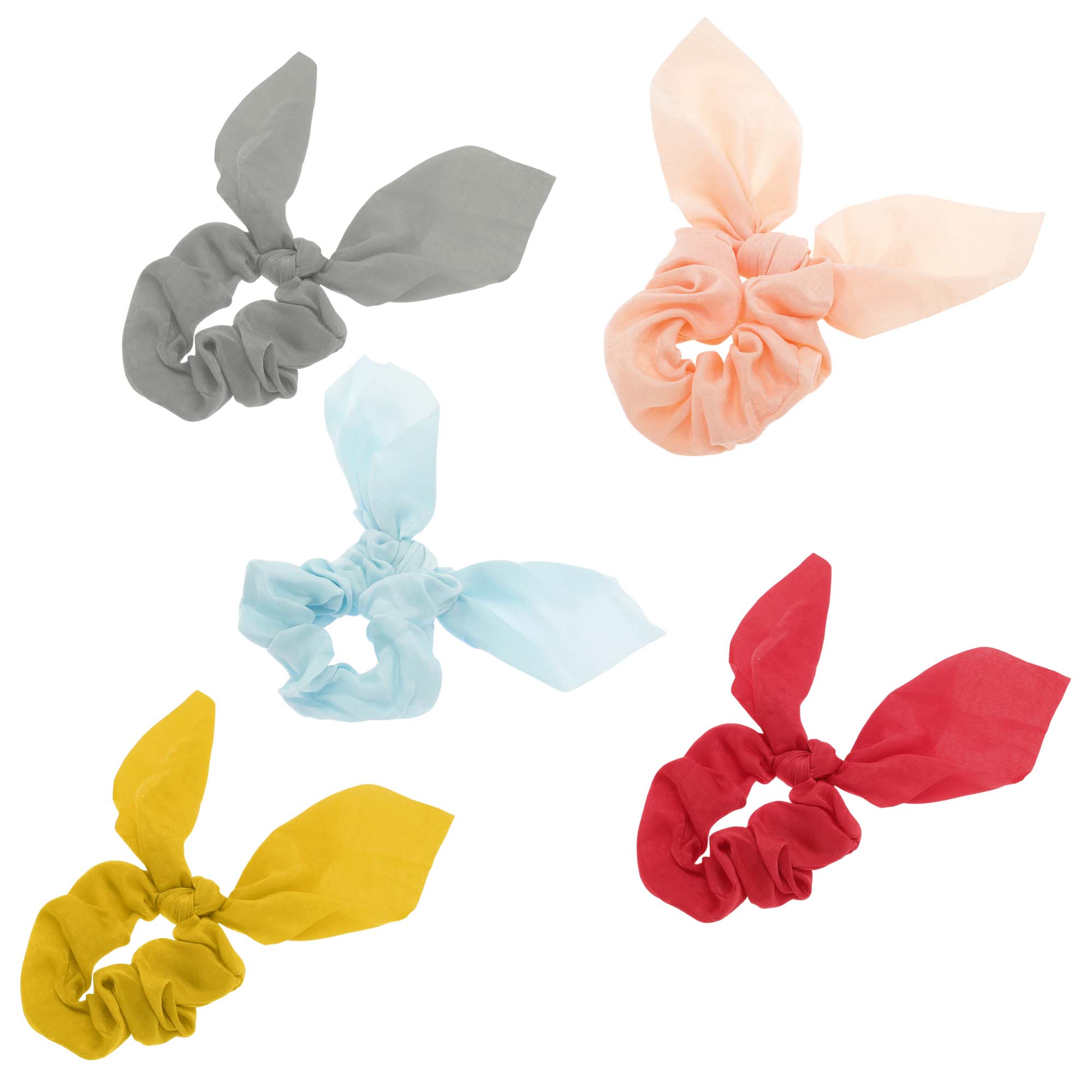 NOMADIC NOOK Solid Rabbit Ears Hair Ties 5 Pcs Blue Yellow Gray Rose Red Apricot Pink