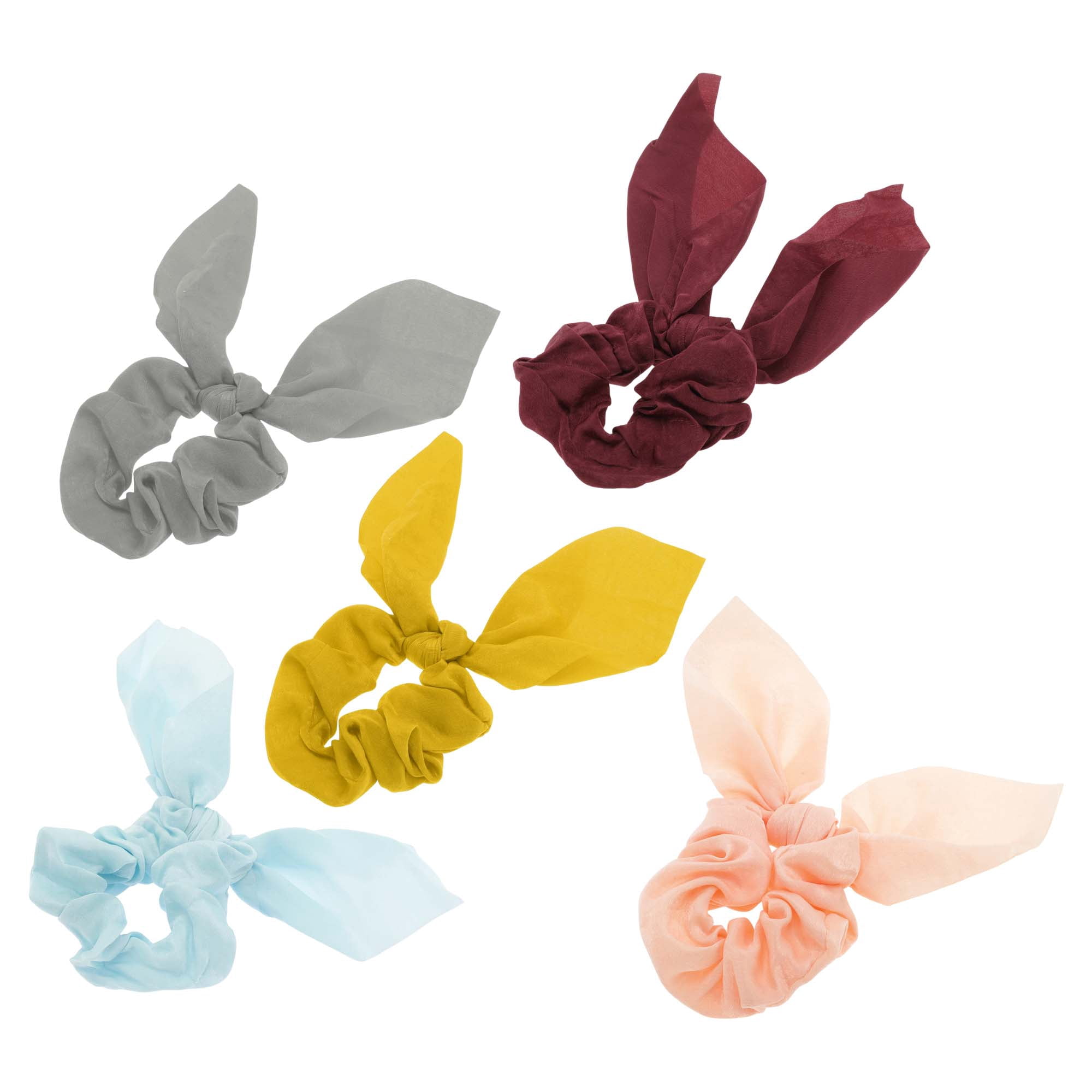 NOMADIC NOOK Solid Rabbit Ears Hair Ties 5 Pcs Blue Yellow Gray Wine Red Apricot Pink