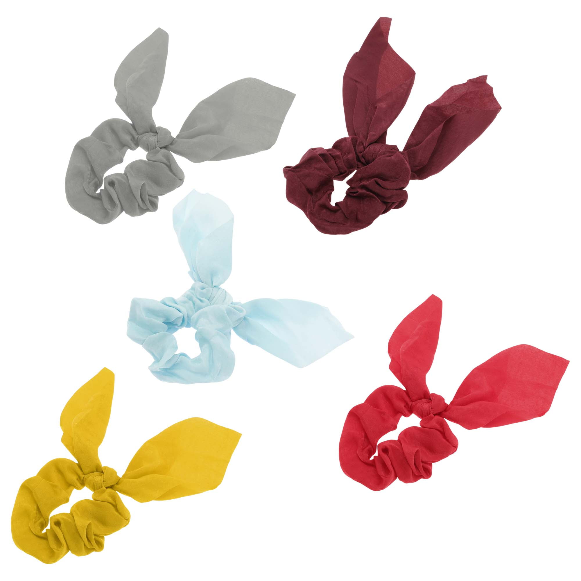 NOMADIC NOOK Solid Rabbit Ears Hair Ties 5 Pcs Blue Yellow Gray Wine Red Rose Red