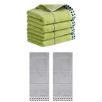 NOMADIC NOOK Striped Checked Hand Towels, Absorbent Soft Decorative Towel for Bathroom, Kitchen, Salon, Spa 14" x 30" Green/Grey 6-Piece
