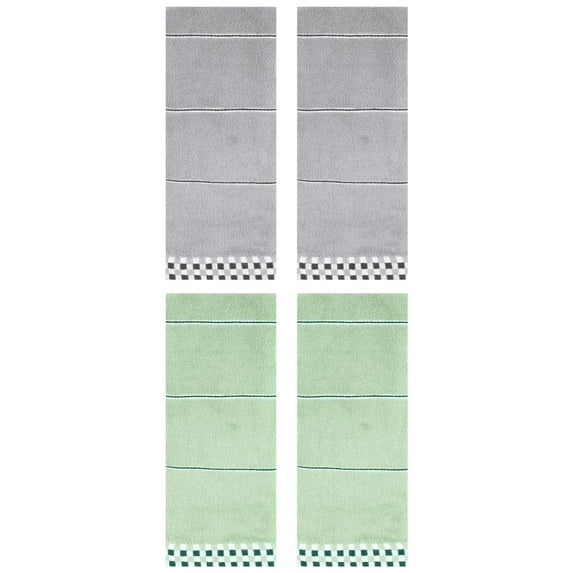 NOMADIC NOOK Striped Checked Hand Towels, Absorbent Soft Decorative Towel for Bathroom, Kitchen, Salon, Spa 14" x 30" Grey/Light Green 4-Piece