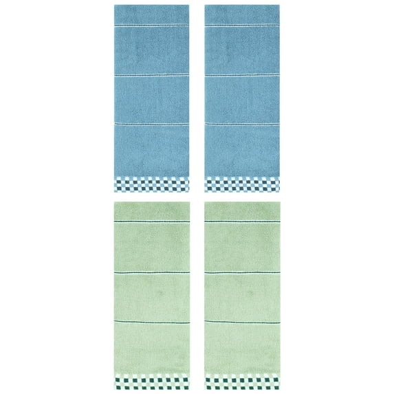NOMADIC NOOK Striped Checked Hand Towels, Absorbent Soft Decorative Towel for Bathroom, Kitchen, Salon, Spa 14" x 30" Light Green/Blue 4-Piece
