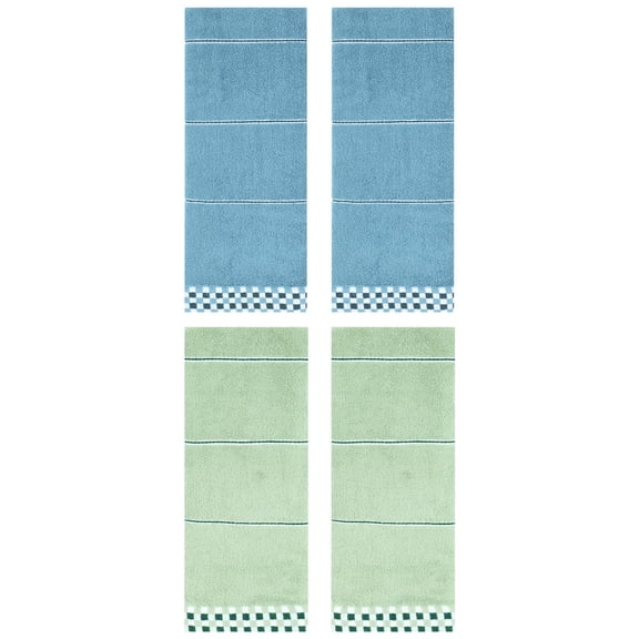 NOMADIC NOOK Striped Checked Hand Towels, Absorbent Soft Decorative Towel for Bathroom, Kitchen, Salon, Spa 14" x 30" Light Green/Blue 4-Piece