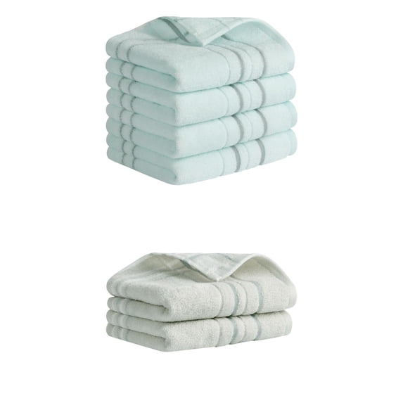 NOMADIC NOOK Striped Cotton Hand Towels for Bathroom, Soft Absorbent Decorative Hand Towel Set 13" x 29" Grey/Blue 6-Piece
