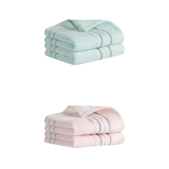 NOMADIC NOOK Striped Cotton Hand Towels for Bathroom, Soft Absorbent Decorative Hand Towel Set 13" x 29" Pink/Blue 4-Piece
