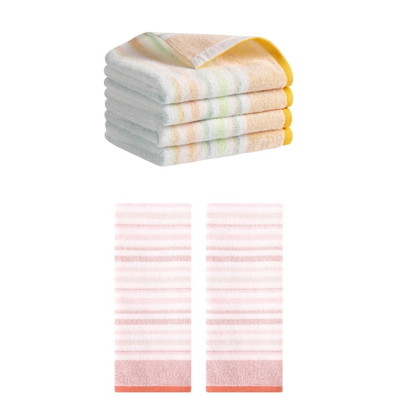 NOMADIC NOOK Striped Pattern Hand Towels Cotton Soft Absorbent Hand Towel for Bathroom 13" x 27" Pink/Yellow 6-Piece