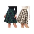 thumbnail image 1 of NOMADIC NOOK Women Plaids Elastic Waist Knee Length Worsted A Line Skirt 2 Packs Large Green/Khaki, 1 of 9