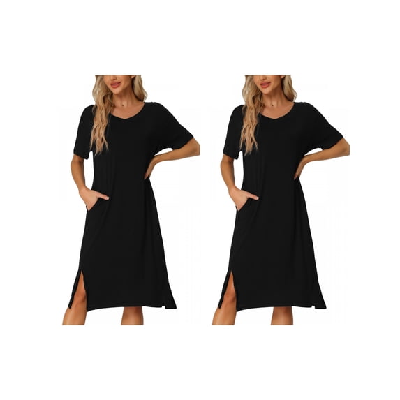 NOMADIC NOOK Women's Mother's Day 2 Pack Casual Short-Sleeve Tee Dress Nightgown Basic Midi Sleepwear Small 2 Packs Black