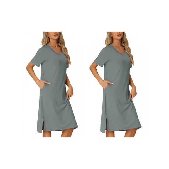 NOMADIC NOOK Women's 2 Pack Casual Short-Sleeve Tee Dress Nightgown Basic Midi Sleepwear Small 2 Packs Grey