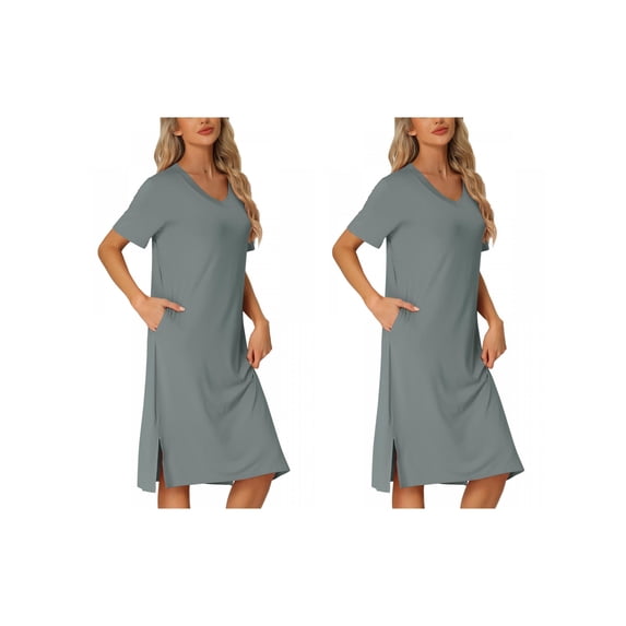 NOMADIC NOOK Women's Mother's Day 2 Pack Casual Short-Sleeve Tee Dress Nightgown Basic Midi Sleepwear Small 2 Packs Grey