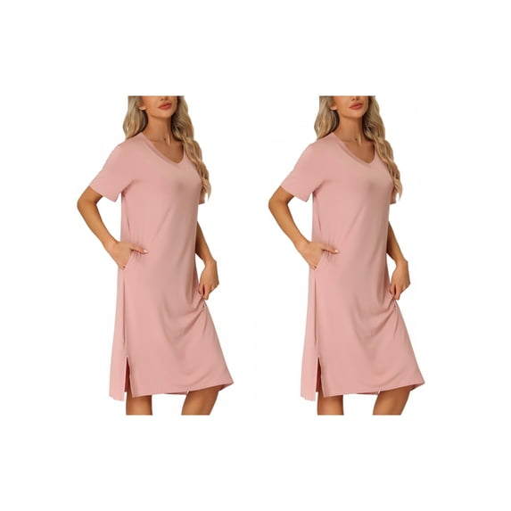 NOMADIC NOOK Women's Mother's Day 2 Pack Casual Short-Sleeve Tee Dress Nightgown Basic Midi Sleepwear Small 2 Packs Pink