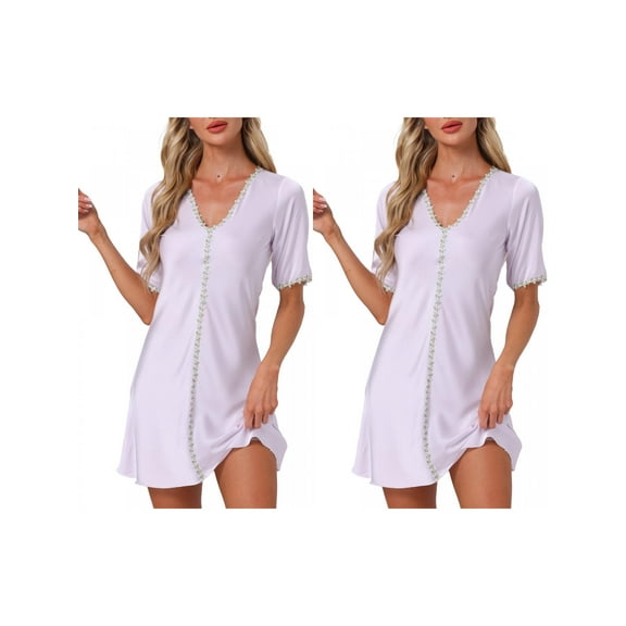 NOMADIC NOOK Women's 2 Pack Floral Sleepdress Soft V-Neck Short-Sleeve Loungewear Medium 2 Packs Purple