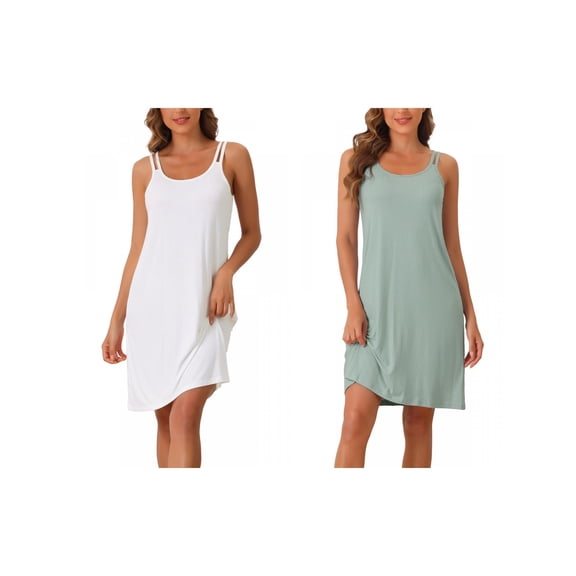 NOMADIC NOOK Women's 2 Pack Modal Sleepshirt Chemises Sleeveless Nightgowns Spaghetti-Strap Pajama Dress Large White/Green
