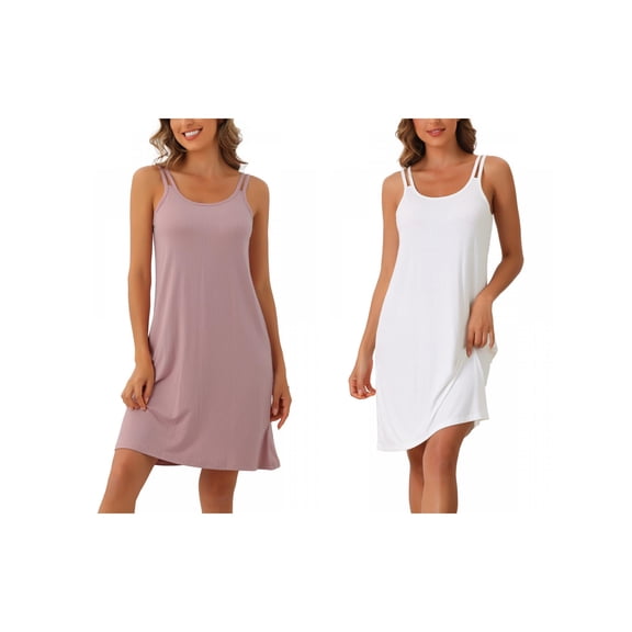 NOMADIC NOOK Women's 2 Pack Modal Sleepshirt Chemises Sleeveless Nightgowns Spaghetti-Strap Pajama Dress Medium White/Pink