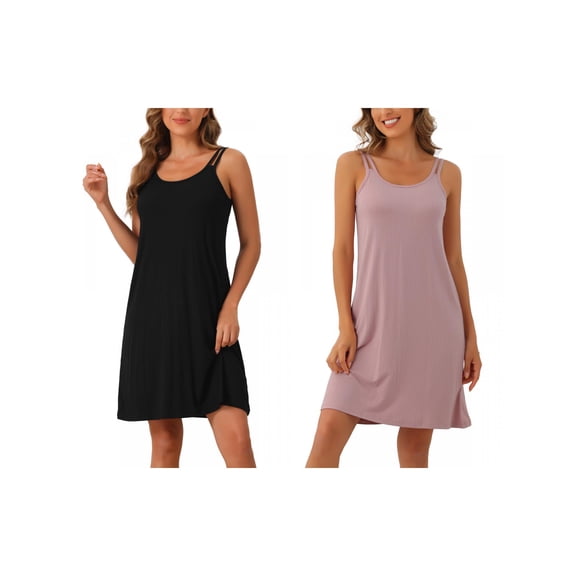 NOMADIC NOOK Women's 2 Pack Modal Sleepshirt Chemises Sleeveless Nightgowns Spaghetti-Strap Pajama Dress Small Black/Pink