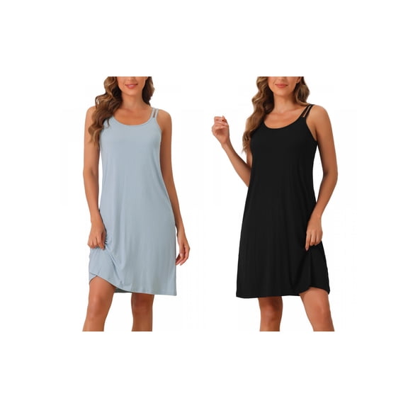 NOMADIC NOOK Women's 2 Pack Modal Sleepshirt Chemises Sleeveless Nightgowns Spaghetti-Strap Pajama Dress X-Small Black/Blue