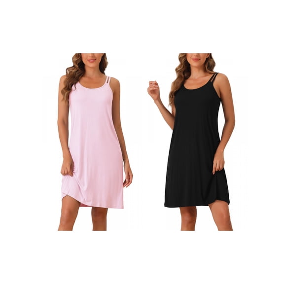 NOMADIC NOOK Women's 2 Pack Modal Sleepshirt Chemises Sleeveless Nightgowns Spaghetti-Strap Pajama Dress X-Small Black/Light Pink