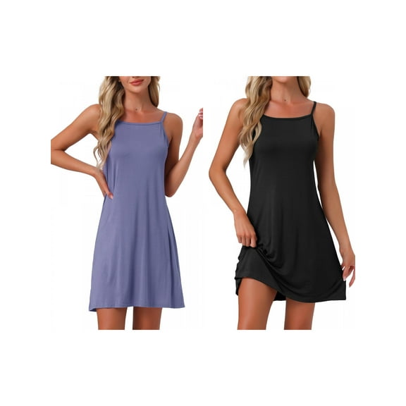 NOMADIC NOOK Women's 2 Pack Modal Soft Spaghetti-Strap Crewneck Nightgown Sleepwear X-Large Black/Purple