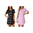thumbnail image 1 of NOMADIC NOOK Women's 2 Pack Nightshirt Round-Neck Short-Sleeve Striped Sleep Gown 3X-Large Black/Blue Green, 1 of 6