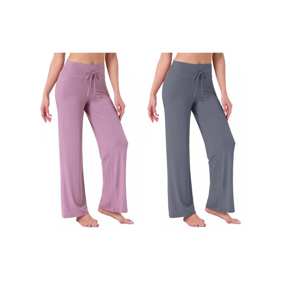NOMADIC NOOK Women's 2 Pack Pajama Pants Wide-Leg Drawstring Palazzo Lounge Trouser Yoga Sleep Bottoms X-Large Dark Grey/Purple