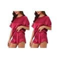 thumbnail image 1 of NOMADIC NOOK Women's 2 Pack Satin Pajama Set Spring-Summer Short-Sleeve Tee & Shorts Sleepwear X-Small 2 Packs Burgundy, 1 of 6