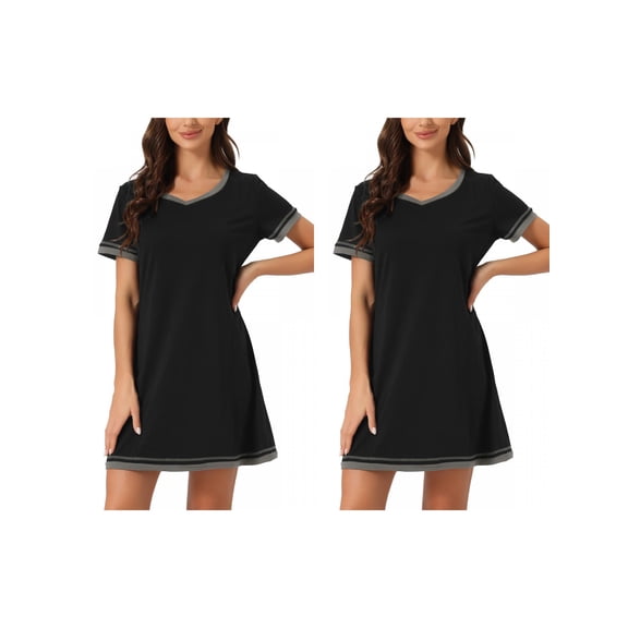 NOMADIC NOOK Women's 2 Pack Short-Sleeve Nightshirt Color-Block V-Neck Nightgown Medium 2 Packs Black