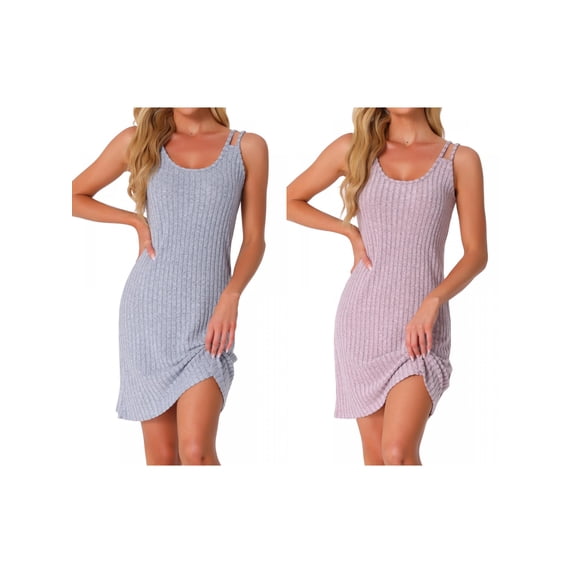 NOMADIC NOOK Women's Mother's Day 2 Pack Sleeveless Sleepwear Ribbed Knit Sleep Dress Chemise Nightgowns Large Pink/Blue