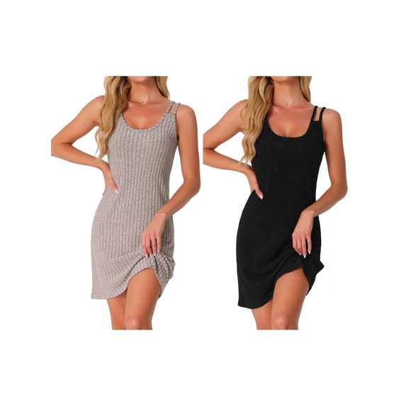 NOMADIC NOOK Women's Mother's Day 2 Pack Sleeveless Sleepwear Ribbed Knit Sleep Dress Chemise Nightgowns Small Black/Brown