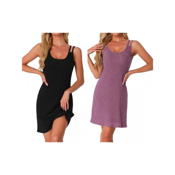 NOMADIC NOOK Women's Mother's Day 2 Pack Sleeveless Sleepwear Ribbed Knit Sleep Dress Chemise Nightgowns X-Small Black/Purple