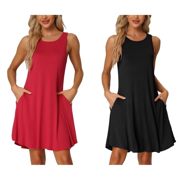 NOMADIC NOOK Women's Mother's Day 2 Pack Sleeveless Tank Nightgown Casual Dress Nightshirt with Pockets Small Red/Black