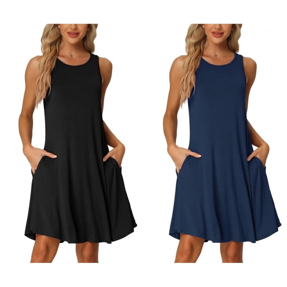 NOMADIC NOOK Women's Mother's Day 2 Pack Sleeveless Tank Nightgown Casual Dress Nightshirt with Pockets X-Small Blue/Black