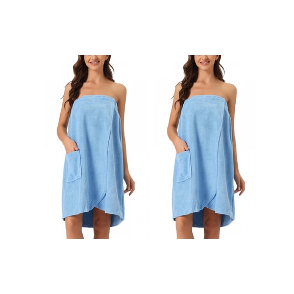 NOMADIC NOOK Women's 2 Pack Spa Towel Wrap Robe Bath Towel with Shower Cap Medium 2 Packs Blue