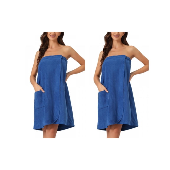 NOMADIC NOOK Women's 2 Pack Spa Towel Wrap Robe Bath Towel with Shower Cap Medium 2 Packs Navy Blue