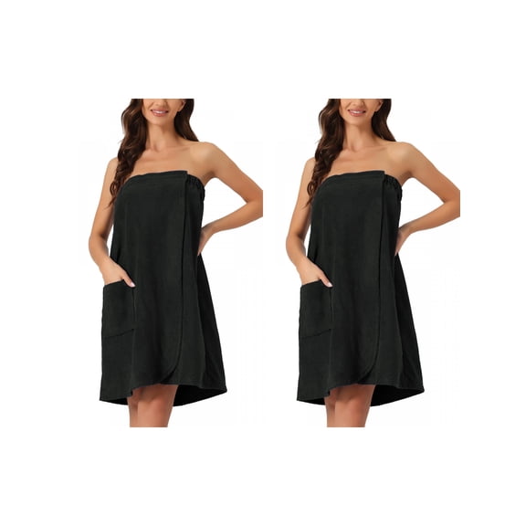 NOMADIC NOOK Women's 2 Pack Spa Towel Wrap Robe Bath Towel with Shower Cap Small 2 Packs Black