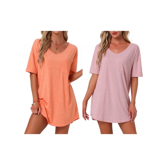 NOMADIC NOOK Women's Mother's Day 2 Pack Tee Nightgown V-Neck Sleep Shirt Comfy Oversized Nightshirt Medium Orange/Pink