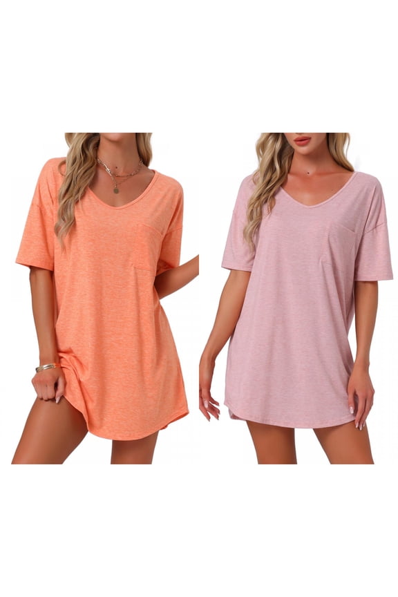 Women's Mother's Day 2 Pack Tee Nightgown V-Neck Sleep Shirt Comfy Oversized Nightshirt Small Orange/Pink