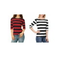 thumbnail image 1 of NOMADIC NOOK Women's 2 Packs Boat Neck Elbow Sleeves Slim Fit Stripes T-Shirt, 1 of 7