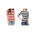 thumbnail image 1 of NOMADIC NOOK Women's 2 Packs Boat Neck Elbow Sleeves Slim Fit Stripes T-Shirt, 1 of 7